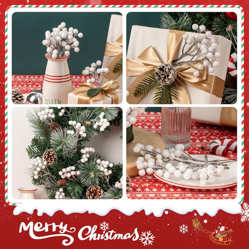 Crafare 36 Pack 7 Inch Artificial Berry Stems White Holly Berry Picks for Christmas Tree Decoration Wreath Crafts