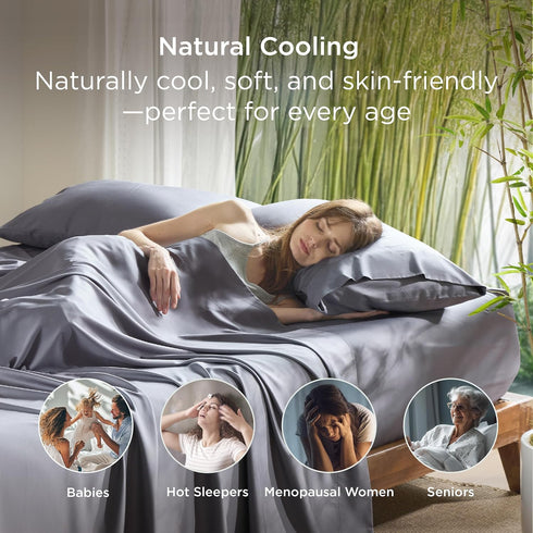 Bedsure Queen Size Cooling Pillow Cases Set of 2, Dark Grey, Rayon Derived from Bamboo, 20x30 Inches, Envelope Closure