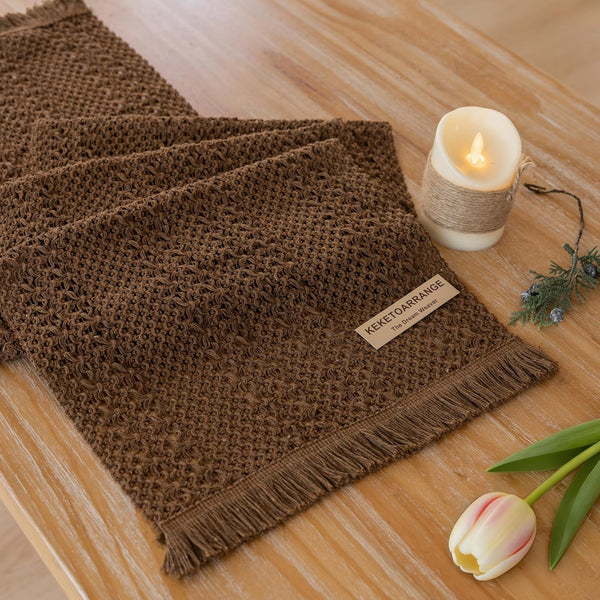 Keketoarrange Boho Brown Table Runner for Home Decor 13x72 Inches Farmhouse Small