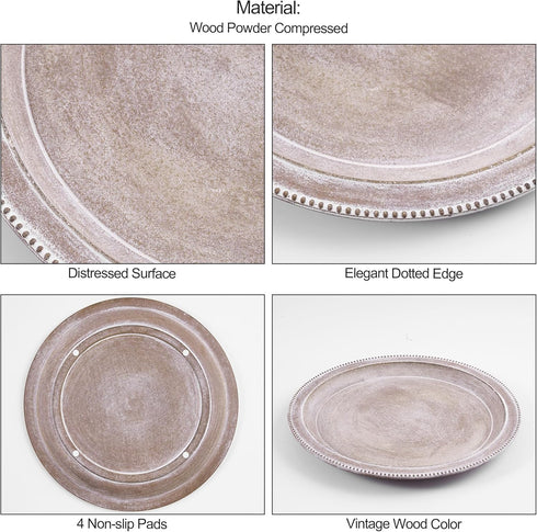 Counter- 11.8" Farmhouse Rustic Coffee Table Tray for Home Decor, Round Wooden Powder Compressed Decorative Tray, Wood