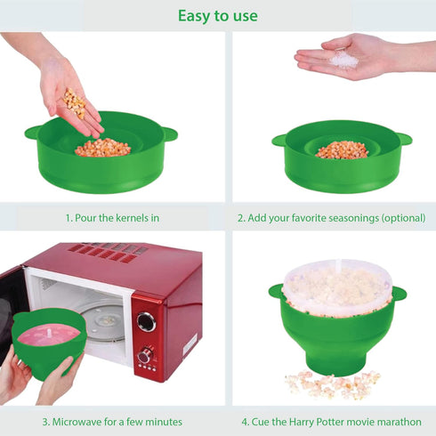 Microwave Popcorn Popper with Lids - Silicone, No Oil or Butter Required, Collapsible Bowls, BPA-Free, Movie Night