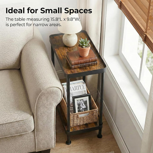 2 Small Narrow Side Table, Tier End Table with Storage Shelf, Sofa Table for Small Spaces in Living Room, Bedroom