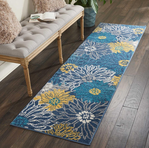 Nourison Home Passion Blue 2'2" x 7'6" Area Rug - Easy Clean,