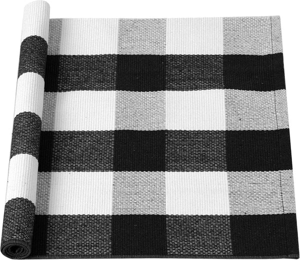 uxcell Buffalo Check Rug, 51"x24", Plaid Outdoor Layered Door Mat for Front Porch/Runner/Bedroom/Kitchen