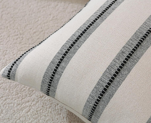 20x20 Set 2, Cethom Boho Throw Pillow Covers of Beige and Black Striped Decorative Pillow Cases for Couch Chair Bed