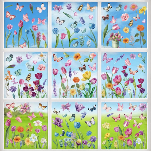Spring Flower Window Clings, Decorations Window Decals Stickers for Home and Office.