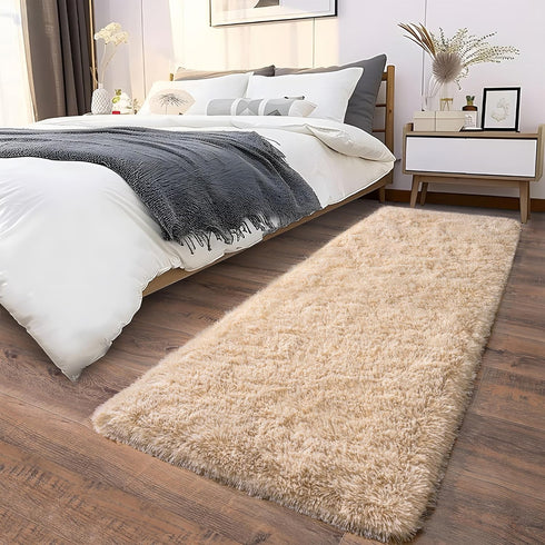 Soft Runner Rugs for Bedroom Hallways, 2x6 Beige Fluffy Shag Throw Area Rug Non Slip for Bedside Dorm Living Room
