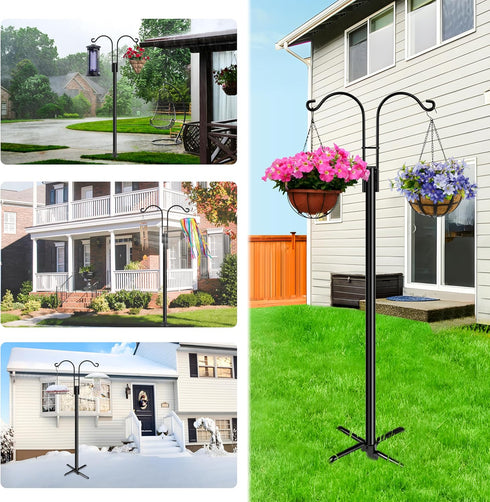 2-Pack 5 XDW-GIFTS Double Shepherds Hooks for Outdoor, Heavy Duty Garden Pole for Hanging Bird Feeder, Plant Baskets
