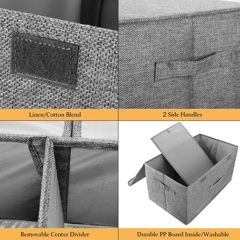 2 Pack Storage Boxes with Lids and Handles | Collapsible Linen Storage Bins Organizer Containers for Home Bedroom Office