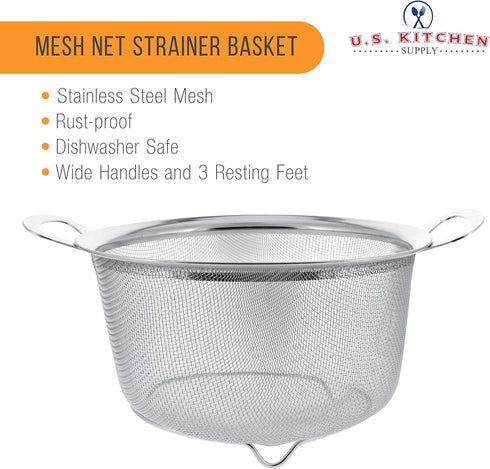 U.S. Kitchen Supply Stainless Steel Colander Strainer Basket, 3-Quart with Resting Feet & Handles