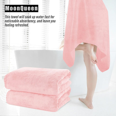 2 Pack Set MOONQUEEN Premium Bath Towel - Quick Drying - Microfiber Coral Velvet Highly Absorbent Towels - Multipurpose