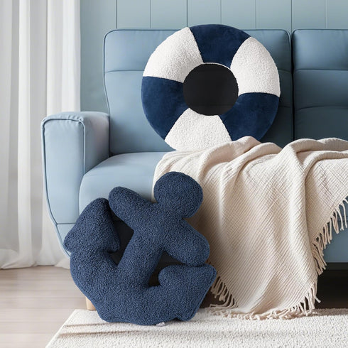 3D 19.6"& 15.7" Set 2, AELS Anchor & Lifebuoy Nautical Throw Pillows, of Coastal Decor for Beach Enthusiasts Beach