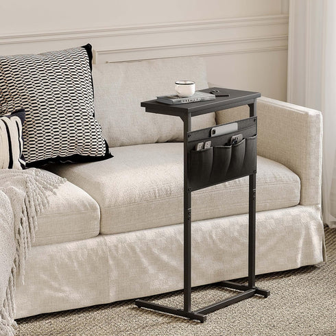 LET501B C Shaped End Table, Side Table for Sofa, Small TV Tray, Couch Table with Storage Bag for Small Space, Living