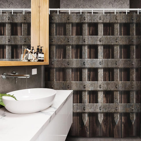 Ambesonne Medieval Stall Shower Curtain - Wooden Castle Wall and Gate Print, Fabric Bathroom Decor, 54" W x 78" L