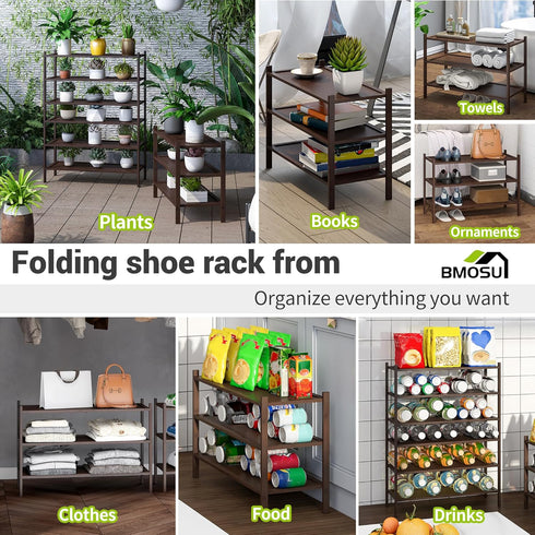 3-Tier Closet BMOSU Bamboo Shoe Rack Premium Stackable Shoe Shelf Storage Organizer for Hallway Living Room Entryway