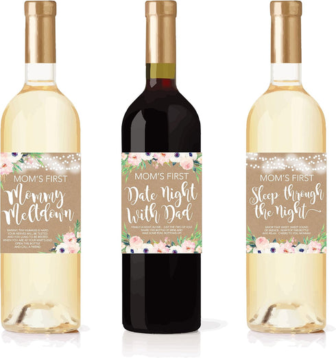 Hadley Designs 6 Mommy's First Milestone Stickers or Wine Labels for New Baby Girl or Boy