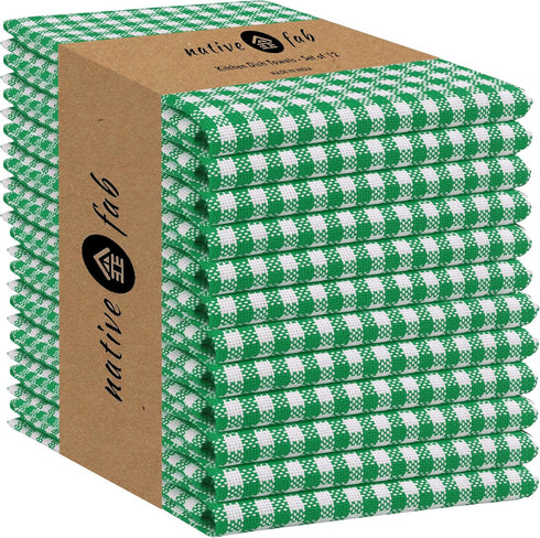Native Fab Set of 12 Gingham Mini Check Kitchen Towels 16"x26" -