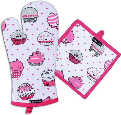 AMOUR INFINI Pot Holders and Oven Mitt Set, Heat Resistant Non-Slip, 1 Oven Mitt & 1 Pot Holder