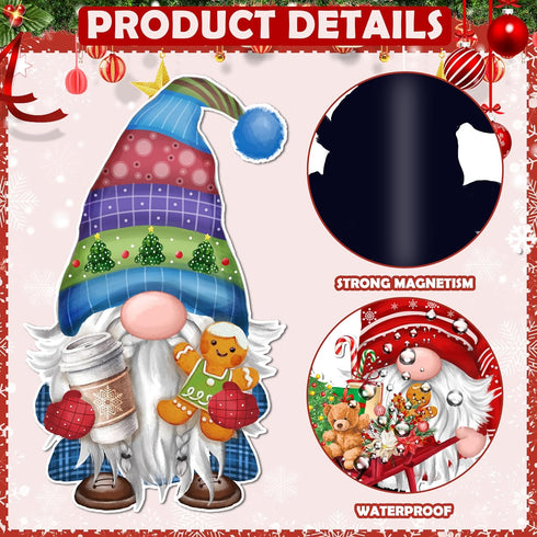 12Pcs Christmas Gnome Refrigerator Magnets, Waterproof Holiday Gnome Car Decals for Party Decor
