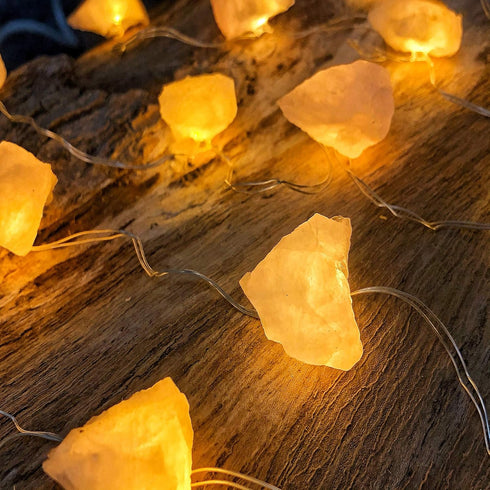 8.5ft 20 Genuine Rose Quartz Crystal Decorative String Lights Raw Stone Color Changing LEDs USB Plug in Battery