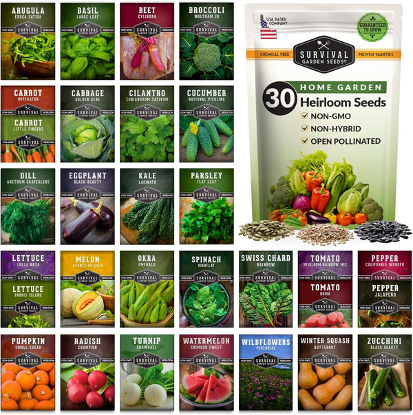 Home Garden Vegetable Seeds 30 Variety Pack Heirloom Seed Vault Kit for