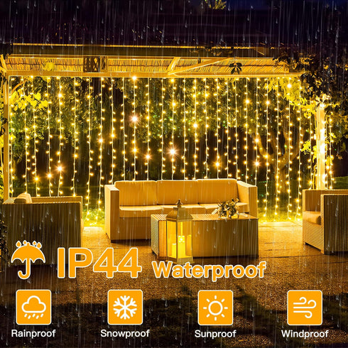 6.6x6.6ft, 200 8 Dimmable Ollny Curtain Lights LED String Lights with Remote Modes Timer, USB Power Fairy Light