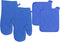 Set of 4 Dark Blue Pot Holders 9" x 7" and Oven Mitts 12" (Dark Blue)