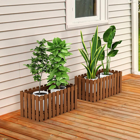FG18453 Furinno Tioman Hardwood Patio Furniture Outdoor Slat Style Flower Planter Box, Natural