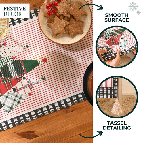 90 Inches 100% Folkulture Christmas Table Runner Long Cotton Red Buffalo Plaid Table Runner for Dining Table, Coffee