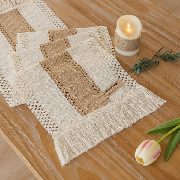 Keketoarrange Boho Table Runner Cream Beige Brown for Home Decor 12x108 Inches