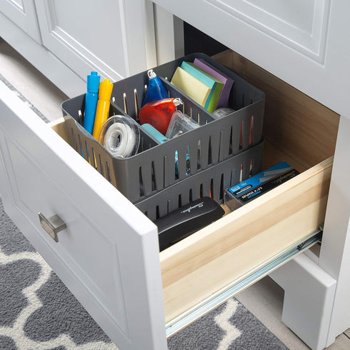 Simplify 3 Compartment Stackable Bin with Adjustable Dividers, Drawer Organizer, Storage Basket for Office, Desk