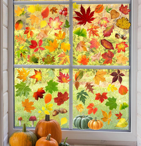 Fall Decorations for Home, Fall Window Clings, Thanksgiving Decorations with Maple Leaves Stickers for Decor