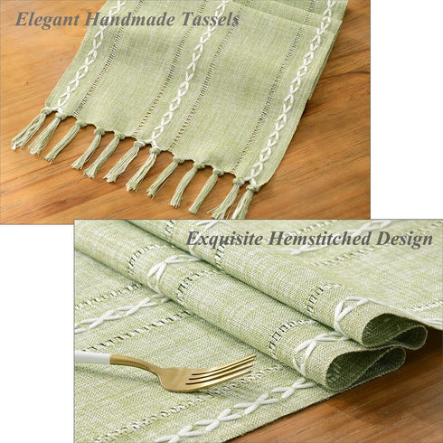 72 Inches 13"72") Wracra Rustic Hemstitch Table Runner, Linen Farmhouse Table Runners Long with Tassels for Dining