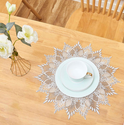 15 inches 15 Natural Linen Doily Round Neutral Earth Tones Beige Lace Coffee Table Topper Dresser Scarf Place Mats