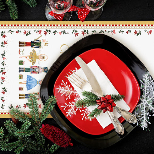 Christmas Table Runner Decoration, Buffalo Plaid Merry Christmas Nutcracker Table Runners for Dinning Table, Holiday