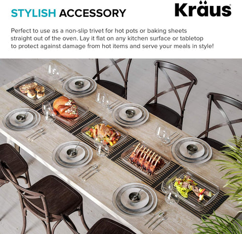 Kraus KRM-11YL Multipurpose Workstation Sink Roll-Up Dish Drying Rack, Colander and Trivet in Yellow