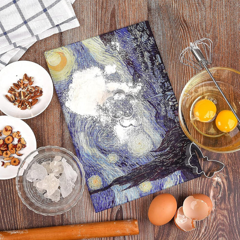 Tempered Glass Cutting Board for Kitchen, Van Gogh Design Blue Starry, Small Heat Resistant, 8x12 inch