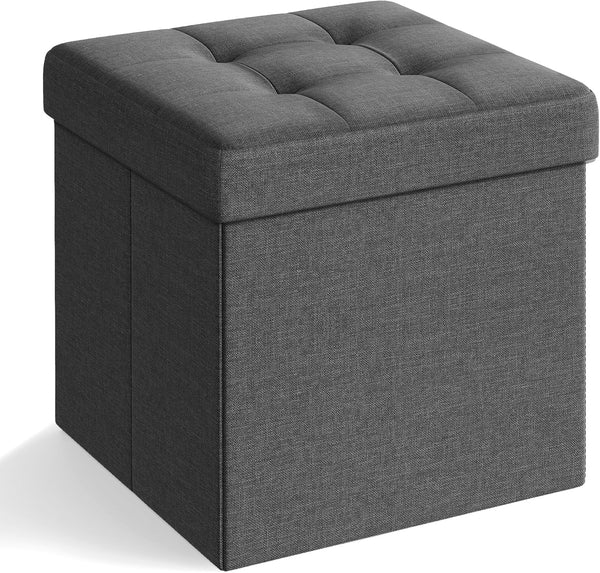 SONGMICS Storage Ottoman, Foldable Small Ottoman Foot Rest, 15 Inches Foot Stool,
