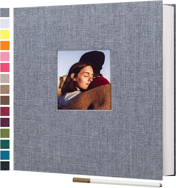 Large Photo Album by potricher - Self Adhesive Linen Cover, 40 Blank Pages, Magnetic DIY Scrapbook (Gray, 13.2x12.8