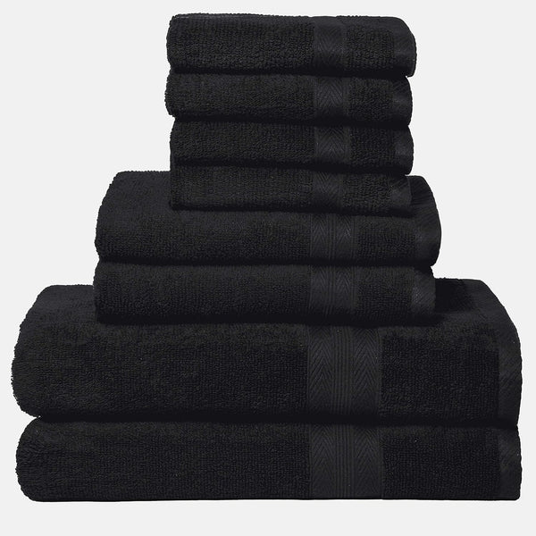 BOUTIQUO Black Towel Set - 8 Piece Bathroom Towel Set - 100%