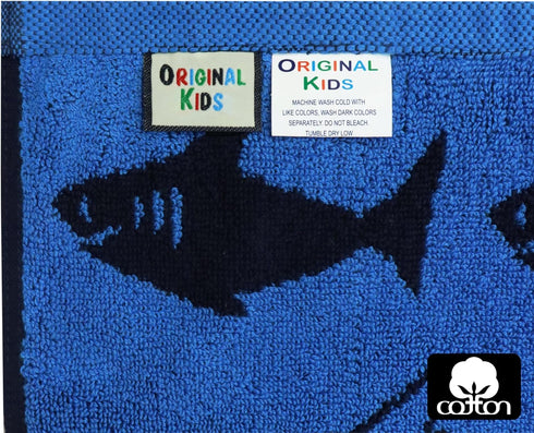 ORIGINAL KIDS Set 12 100% 12 12 Wash Cloth - Bath Time Shark Attack of Washcloths - Cotton Jacquard Super Soft Colorful