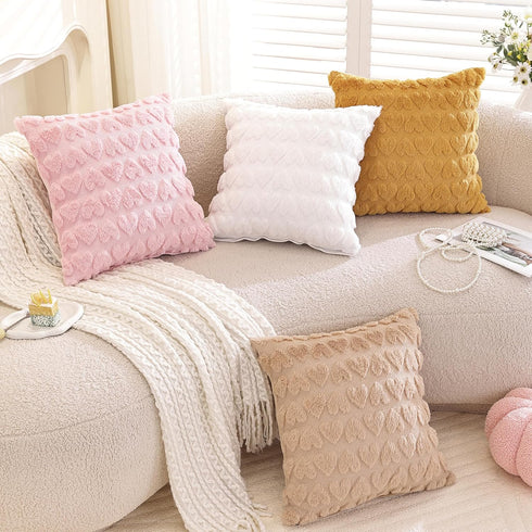 TAOSON Pack 2,Valentines 20x20 inch of Day Decoration White Heart Soft Plush Faux Fur Jacquard Throw Pillows Soft Couch