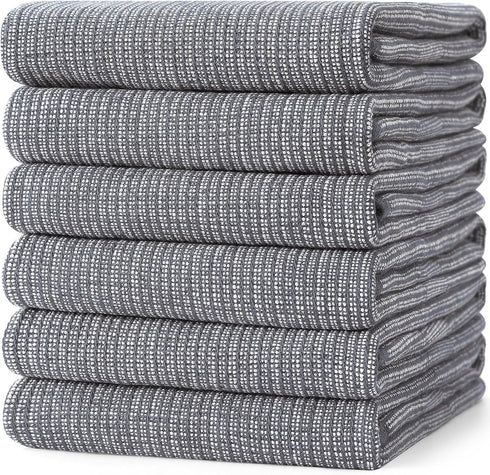 Homaxy Premium Kitchen Towels (18”x 28”, 6 Pack), Large Cotton Hand Towels, Highly Absorbent Tea Towels Set, Grey