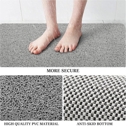 LuxStep Shower Mat - 24x16 inch Non-Slip Bath Mat with Drain, Quick Drying PVC Loofah for Tub, Shower, Bathroom (Grey)