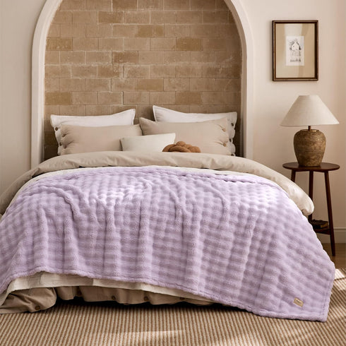 3D Cozy 90"90" Bedsure Fleece Bubble Blanket - GentleSoft Purple Queen Blanket for Bed Sofa Room Decor - Luxury Soft