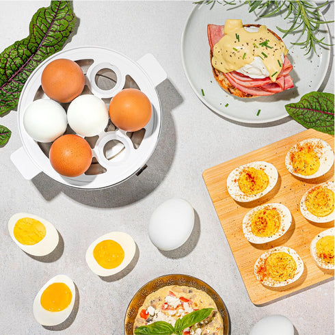 7 AROMA Overly Easy Egg Cooker, Steamer, and Electric Egg Poacher | XL Capacity Egg Steamer Fits Eggs