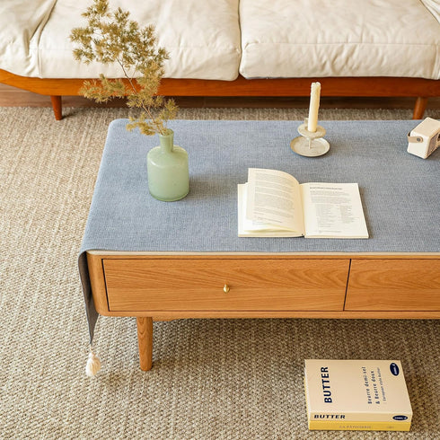63" 19.7" Modern Coffee Table Cover with Pockets, Scratch-Resistant Coffee Table Runner for Winter & Spring, Warm Soft