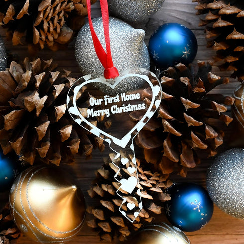 Personalized 2025 New Home Christmas Ornament Gift Box - Key Shape First House Customized Shatterproof Acrylic