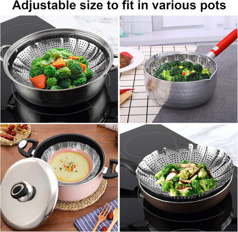 Stainless Steel Steamer Basket - Expandable Vegetable Steam Baskets for Various Size Pots (5.5" to 9.3")