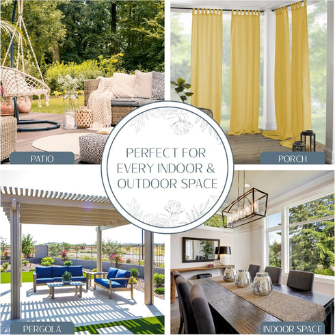 Elrene Home Fashions Matine Weatherproof Tab-Top Curtain Panel - Solid Color, Indoor/Outdoor, 52”W x 84”L, Yellow